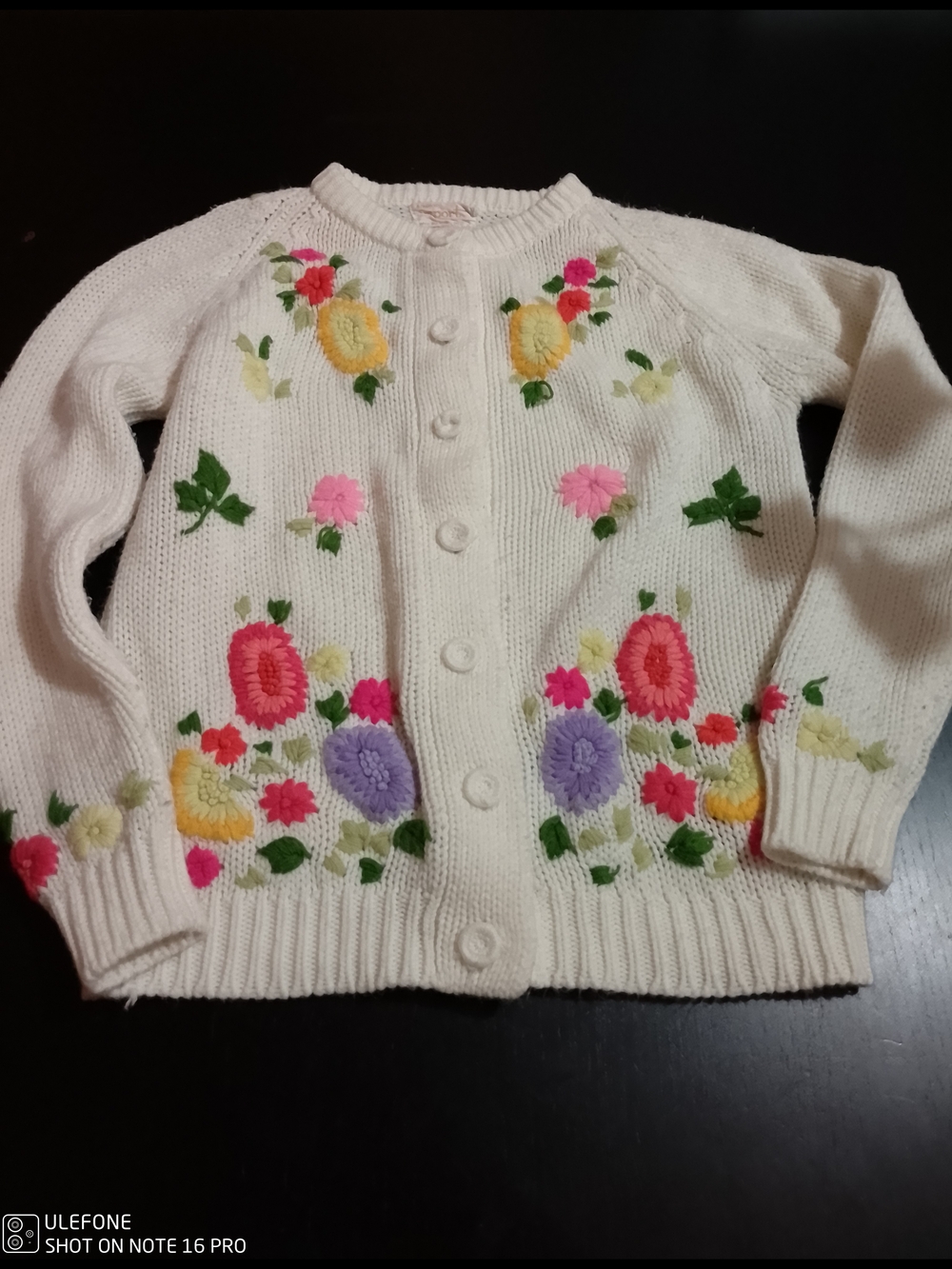 Women's Cream Floral Embroidered Button-Up Sweater